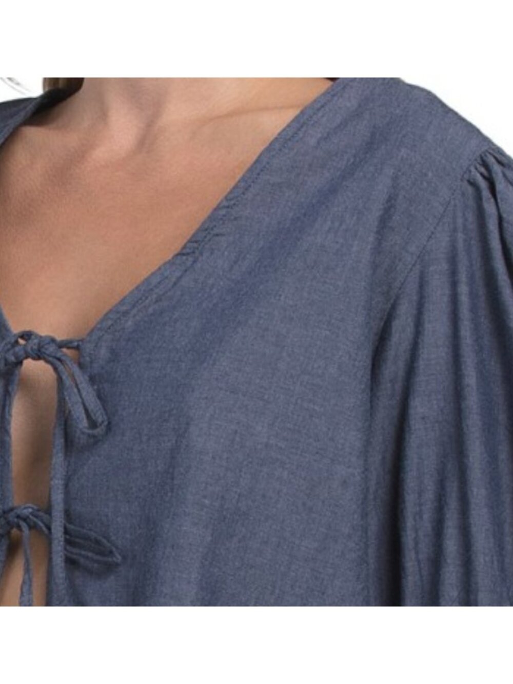 SAATVIK 2pc Chambray Puff Sleeve Boho Lounge Set - Picture 3 of 4